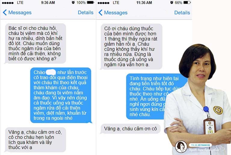 Bệnh nhân nhắn tin phản hồi hiệu quả của Diệp Phụ Khang với bác sĩ Đỗ Thanh Hà