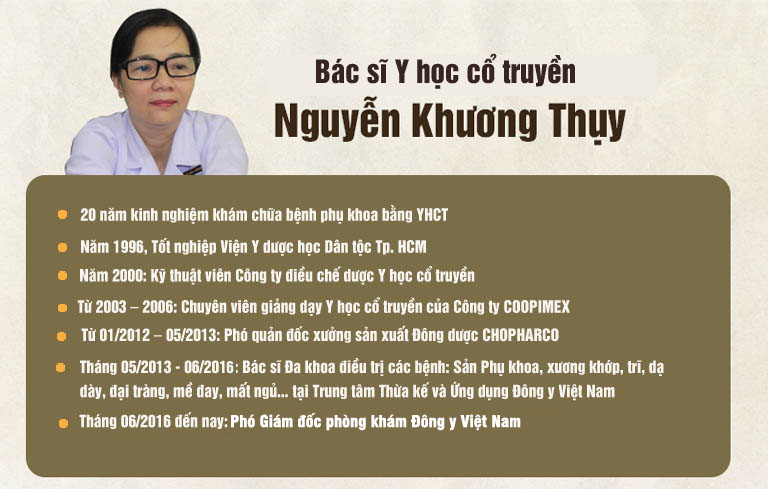 Bác sĩ Nguyễn Khương Thụy là cái tên được nhiều chị em quan tâm khi nhắc đến việc xử lý viêm lộ tuyến cổ tử cung nhờ YHCT