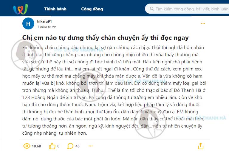 Bệnh nhân điều trị lãnh cảm thành công với bài thuốc của bác sĩ Đỗ Thanh Hà