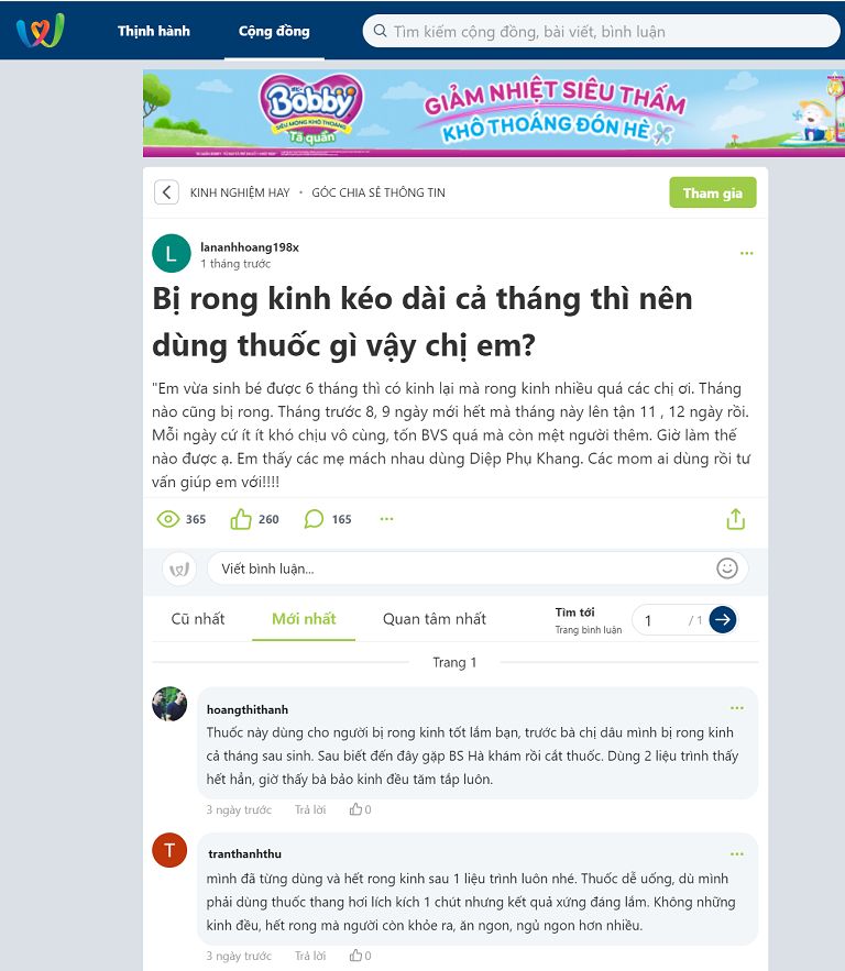 Review về Diệp Phụ Khang trên webtretho