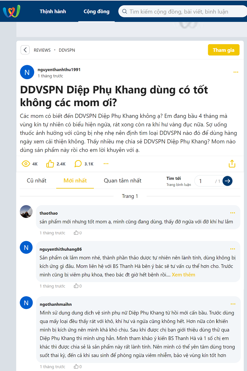 Nhiều chị em bình luận, review tích cực về sản phẩm trên diễn đàn webtretho Nhiều chị em bình luận, review tích cực về sản phẩm trên diễn đàn webtretho