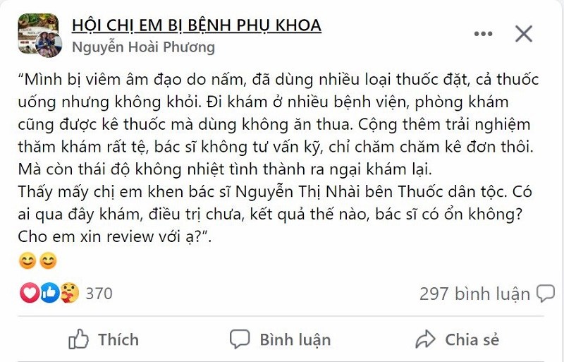 Bài viết của bạn Hoài Phương trên nhóm hỏi về bác sĩ Nguyễn Thị Nhài Bài viết của bạn Hoài Phương trên nhóm hỏi về bác sĩ Nguyễn Thị Nhài