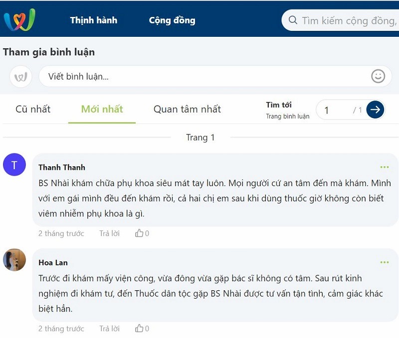 Bình luận trên webtretho về bác sĩ Nguyễn Thị Nhài