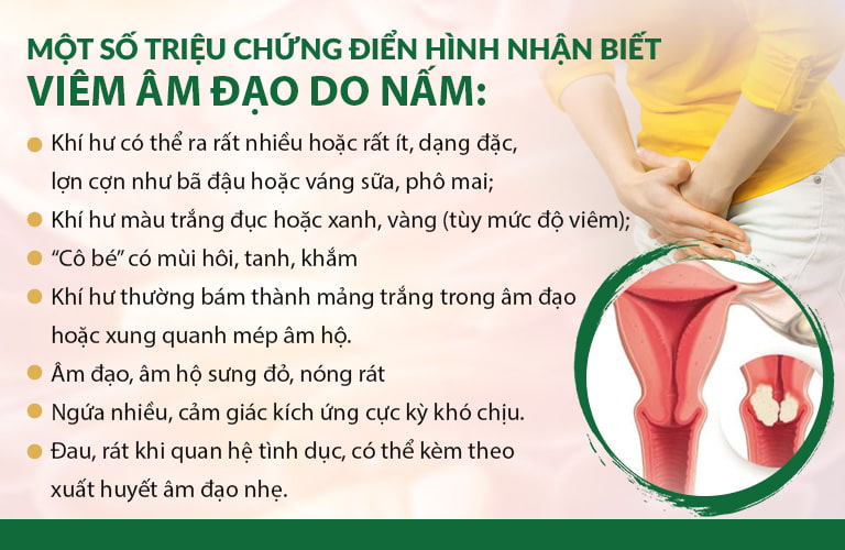 Một số triệu chứng đặc trưng thường gặp ở bệnh nhân viêm âm đạo do nấm