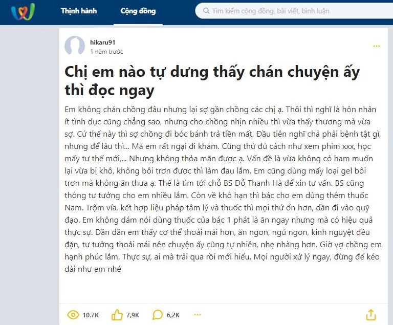 Chia sẻ từ trường hợp hết khô hạn, thèm "chuyện ấy", cân bằng nội tiết sau khi dùng Diệp Phụ Khang Chia sẻ từ trường hợp hết khô hạn, thèm "chuyện ấy", cân bằng nội tiết sau khi dùng Diệp Phụ Khang