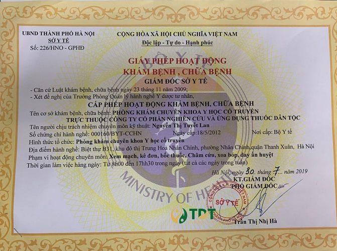 Giấy phép hoạt động của Trung tâm Thuốc dân tộc